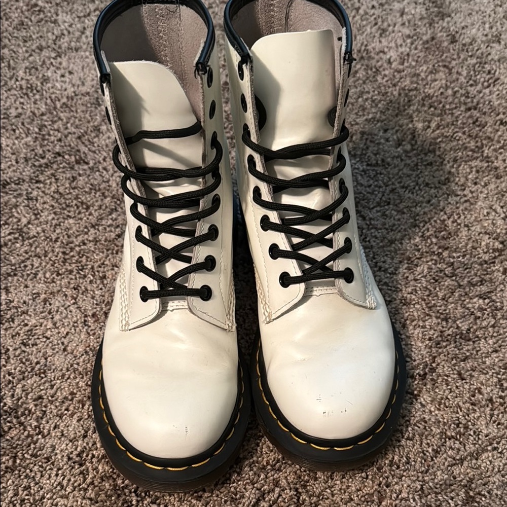 Dr Martins White Lace-Up Boots